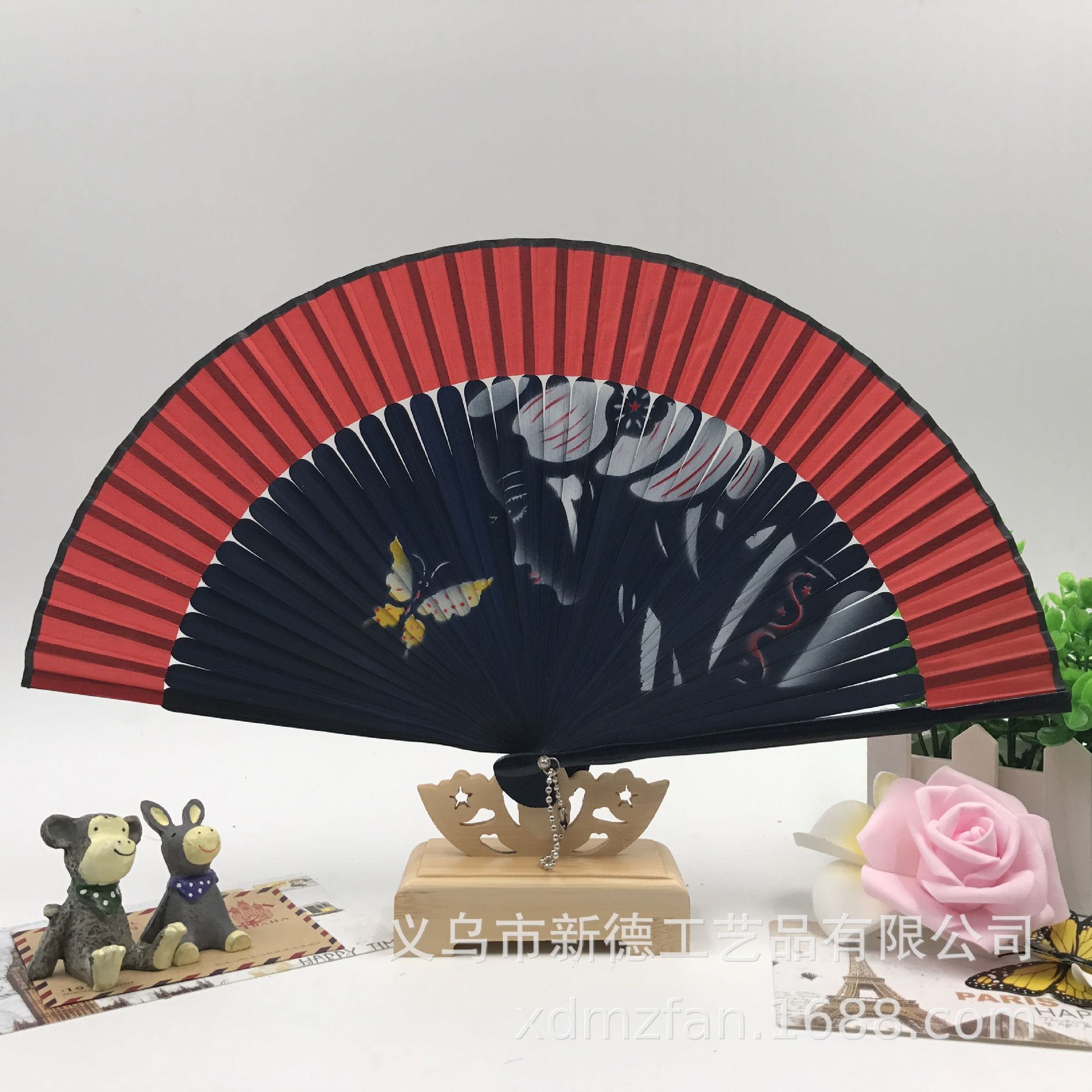 漆边手绘喷绘折扇  *古风折扇镂空*日式和风扇  *二青竹质折叠扇子  批发