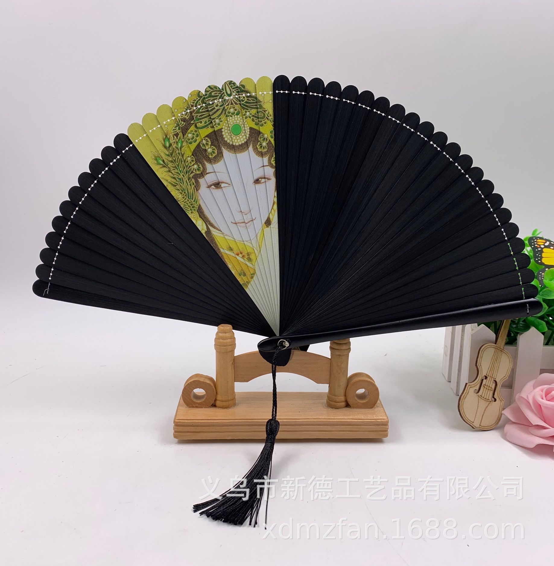 德祯顺滑好开合竹扇  头青喷绘全竹扇  古风 折扇  扇子  全竹扇  中国风 扇子  竹扇详情图2