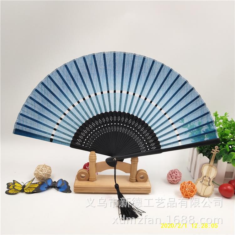 女士折扇定制   二节亚麻棉布扇   竹扇  竹制折扇  绢扇  厂家批发   丝绸扇详情图3