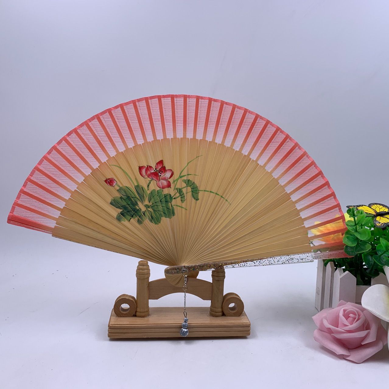 珍珠边平板竹制手绘扇   过渡色折叠扇子   日韩式女扇   中国风扇子详情图2