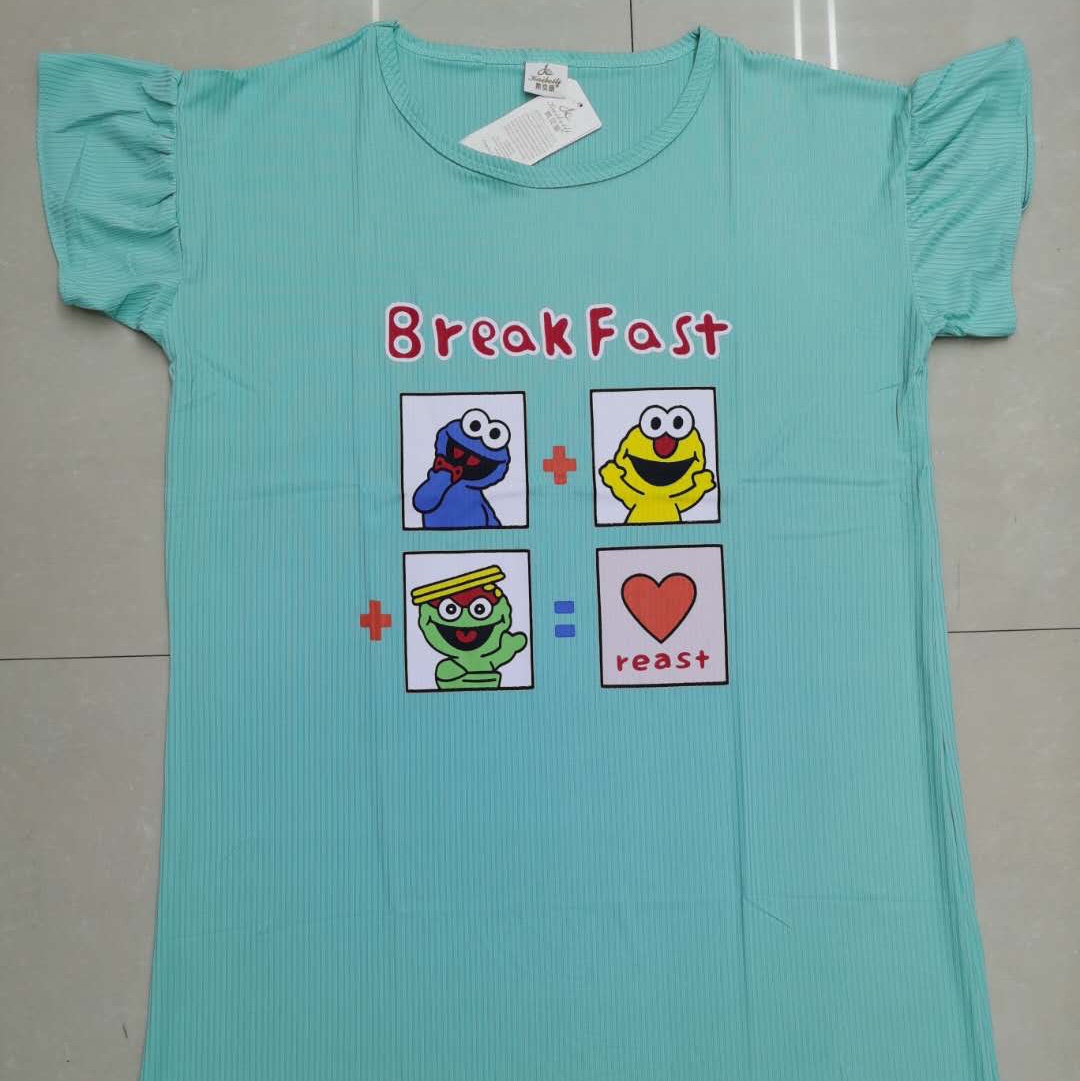 A new style of Korean short-sleeved, ice-silk, cute cartoon, pure cotton sleeping dress for women Item Picture
