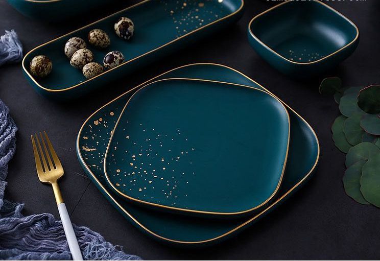 9.5寸北欧风格现代时尚金边汐点西餐主餐盘点心盘正方盘详情图4