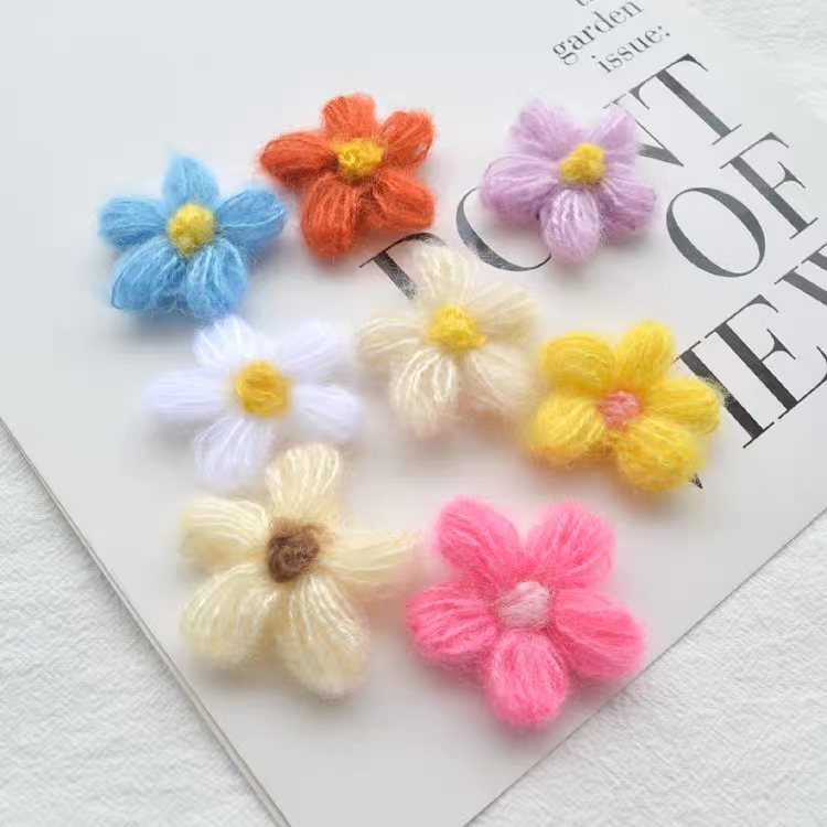泫雅风马海毛钩织五瓣花朵 手工制花DIY发夹发饰头饰材料饰品配件产品图