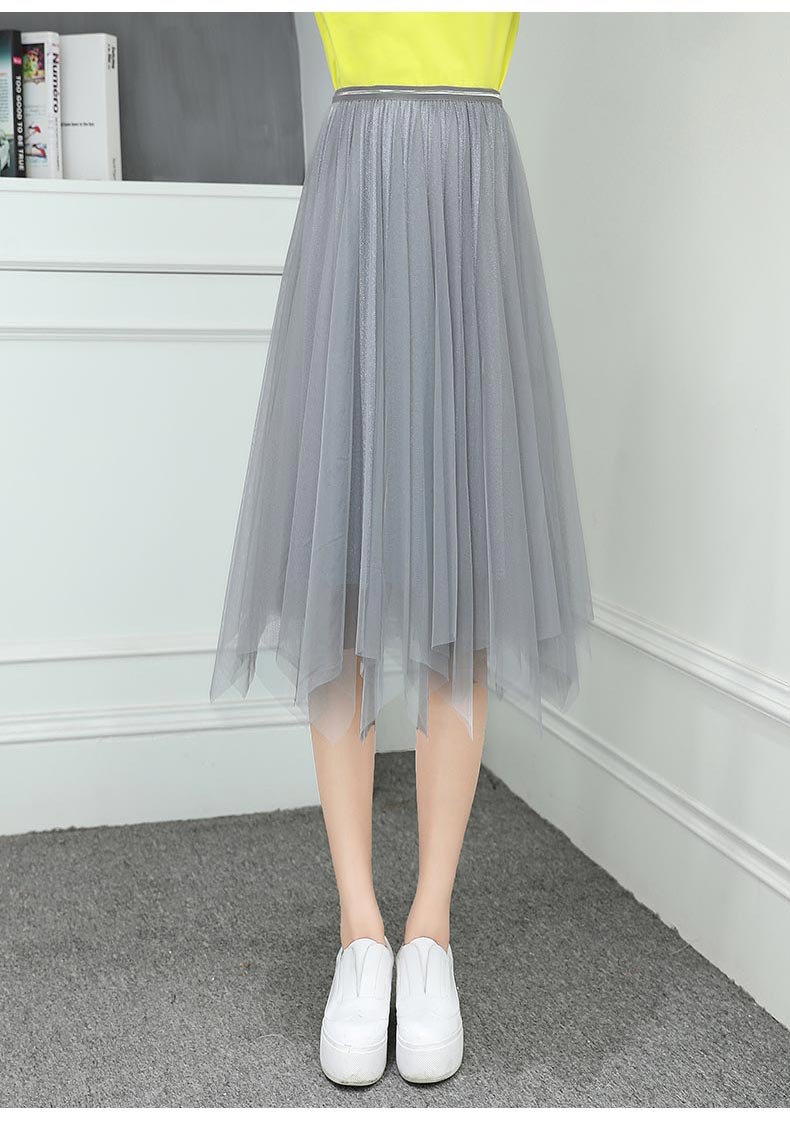 Net skirt skirt for women in summer 2020 new irregular medium long fairy skirt pleated skirt for women in summer bright silk skirt thumbnail
