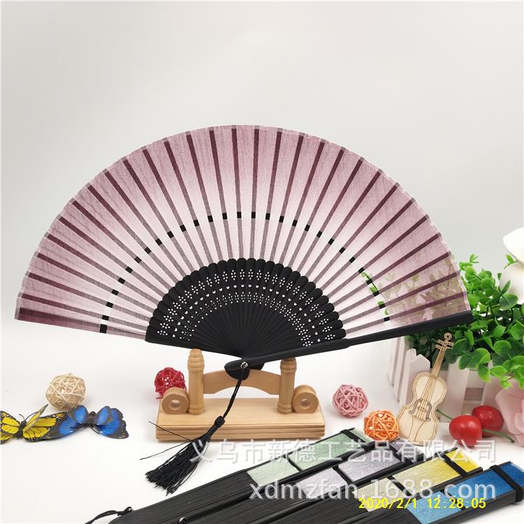 女士折扇定制   二节亚麻棉布扇   竹扇  竹制折扇  绢扇  厂家批发   丝绸扇产品图