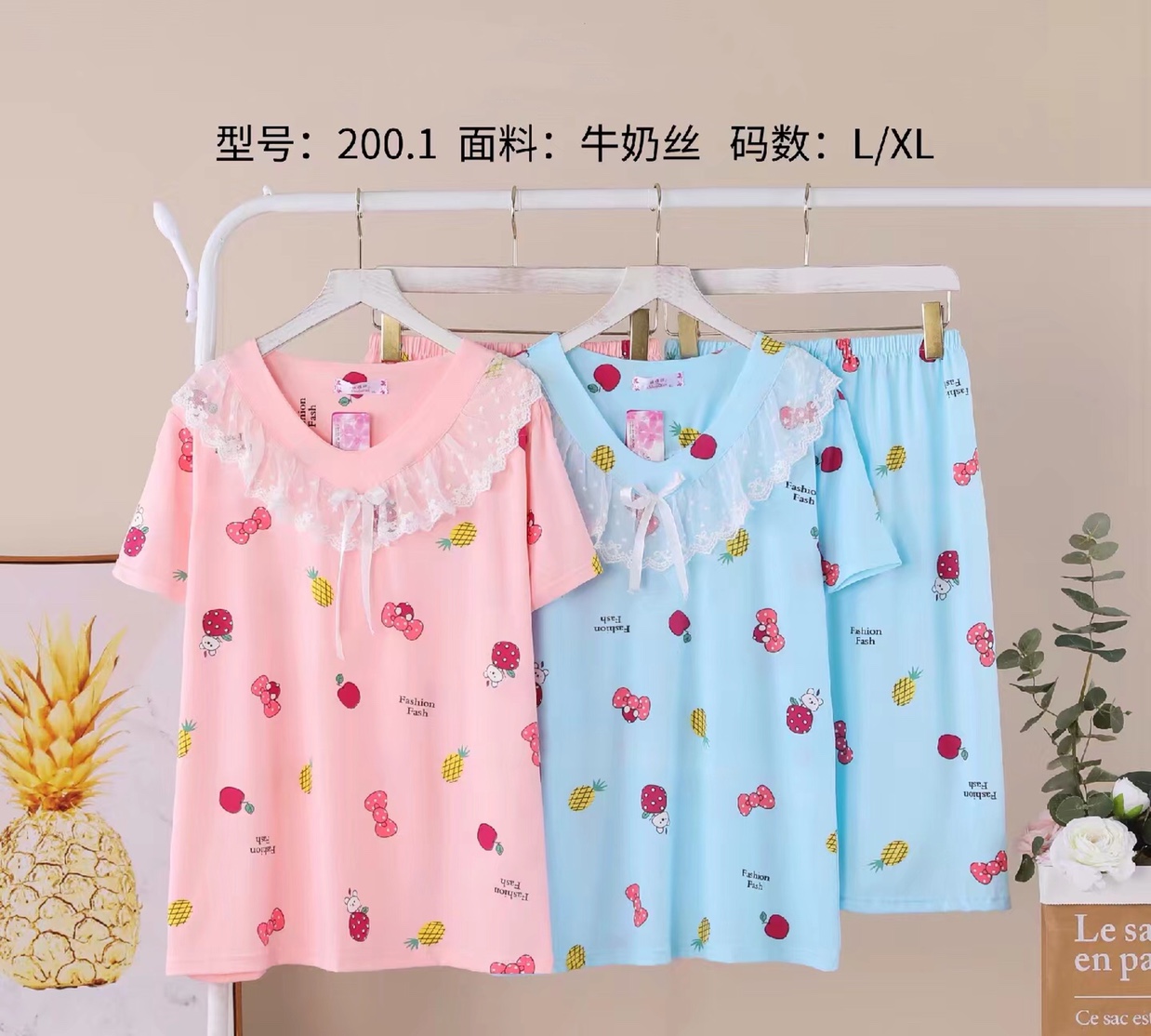 Pajama girl Spring/Summer short-sleeved mid-length pants Korean sweet princess style cute cartoon two-piece home wear set Application Scenario