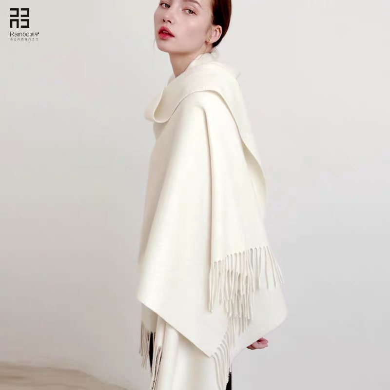 Elegant and fashionable white shawl thickened women's long autumn and winter pure wool scarf dual purpose warmth thumbnail