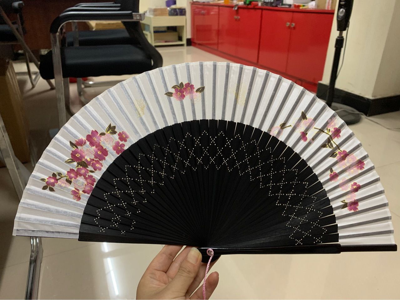 头青印花竹排扇    批发手工和风扇子   女式中国风折扇   古典汉服喷绘竹扇产品图