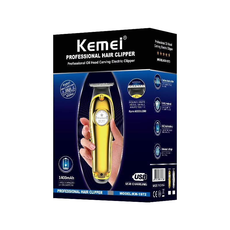 Kemei KM-1972 metal body carbon steel cutter head LED indicator rechargeable electric clipper Specification drawing
