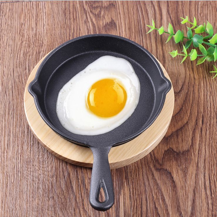Single handle frying pan Wooden Western steak pizza frying pan cast iron frying pan