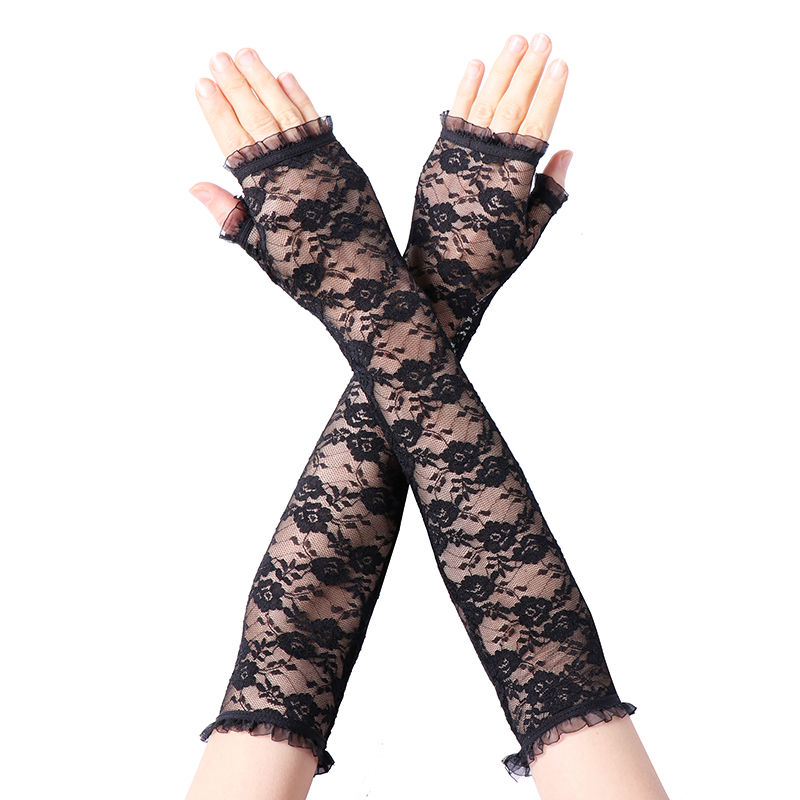 Stretch lace thin gloves female half finger long sunscreen sexy fingerless ice arm sleeve summer drive breathable thumbnail