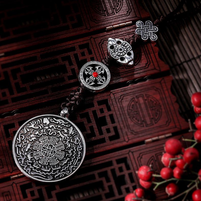Cross-border exclusive Tibetan jewelry, car ornaments, pendants, Buddhist peace amulets, waist tags, OEM processing and customization of jewelry accessories Specification image