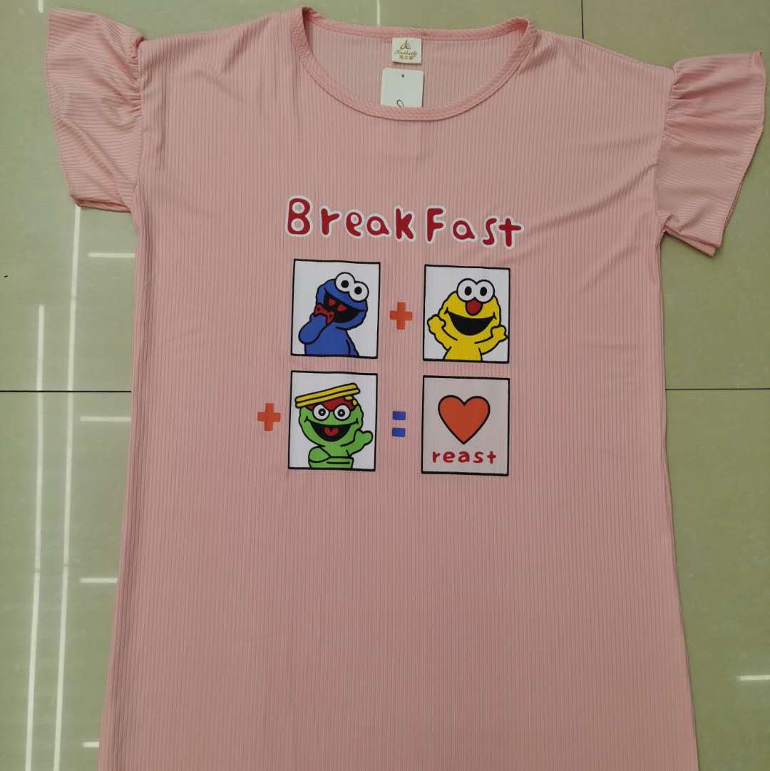 A new style of Korean short-sleeved, ice-silk, cute cartoon, pure cotton sleeping dress for women Specification image