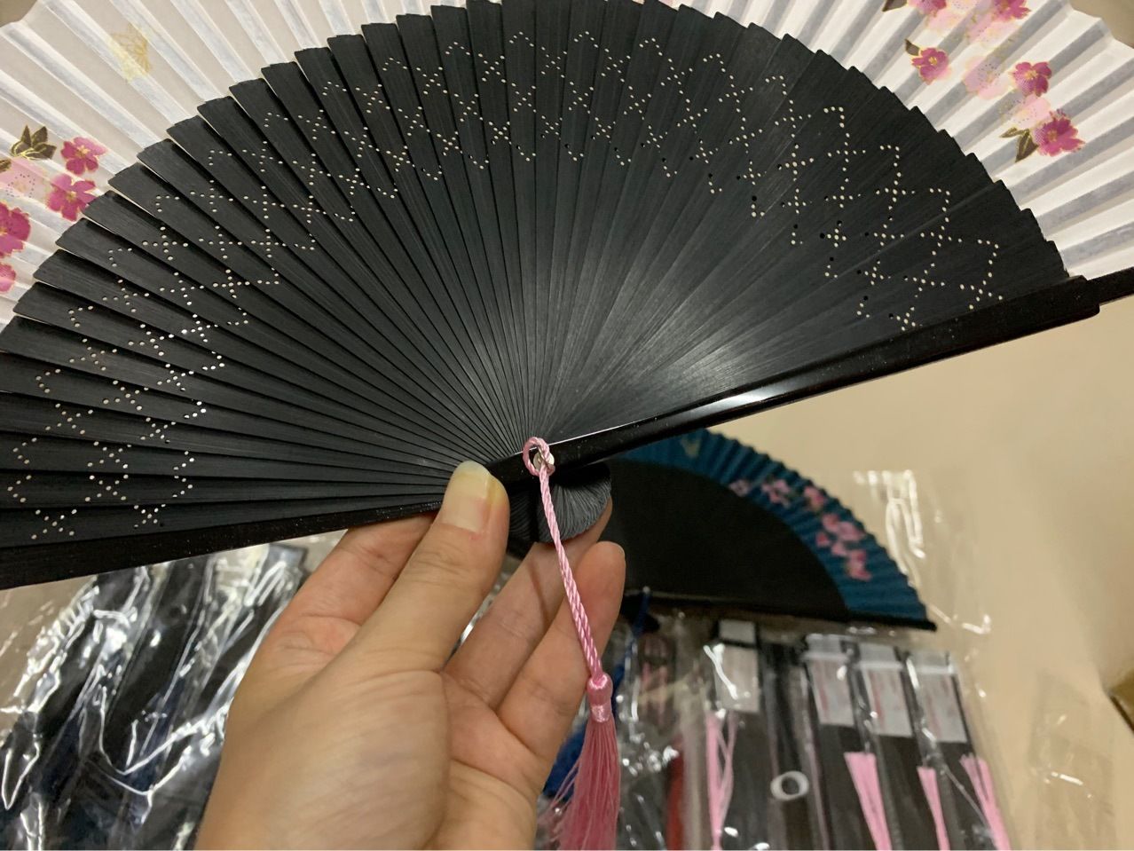 头青印花竹排扇    批发手工和风扇子   女式中国风折扇   古典汉服喷绘竹扇详情图6