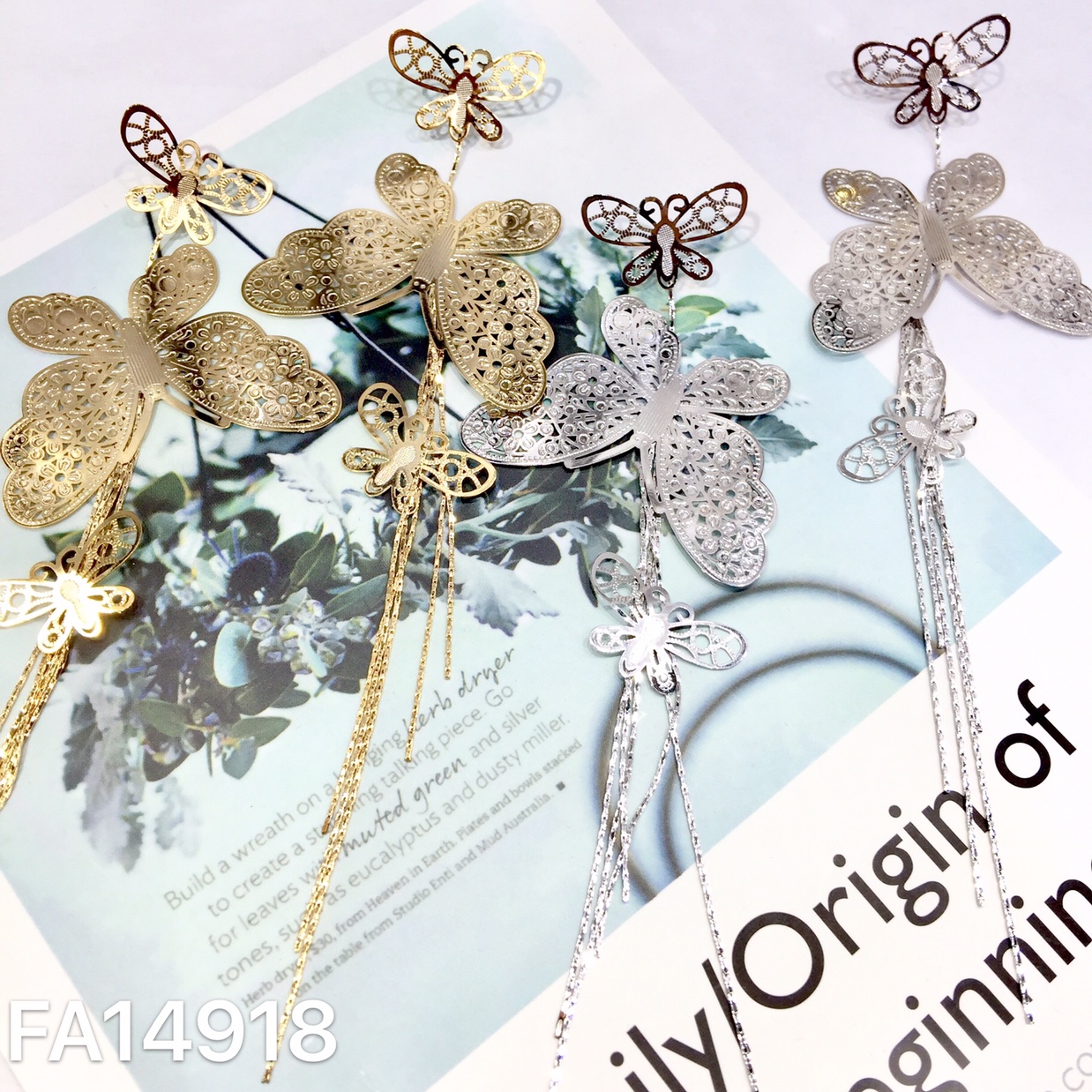 Eardrop star with exaggerated tide embellish face shape big butterfly tassel eardrop electroplating real gold manufacturers direct sale thumbnail