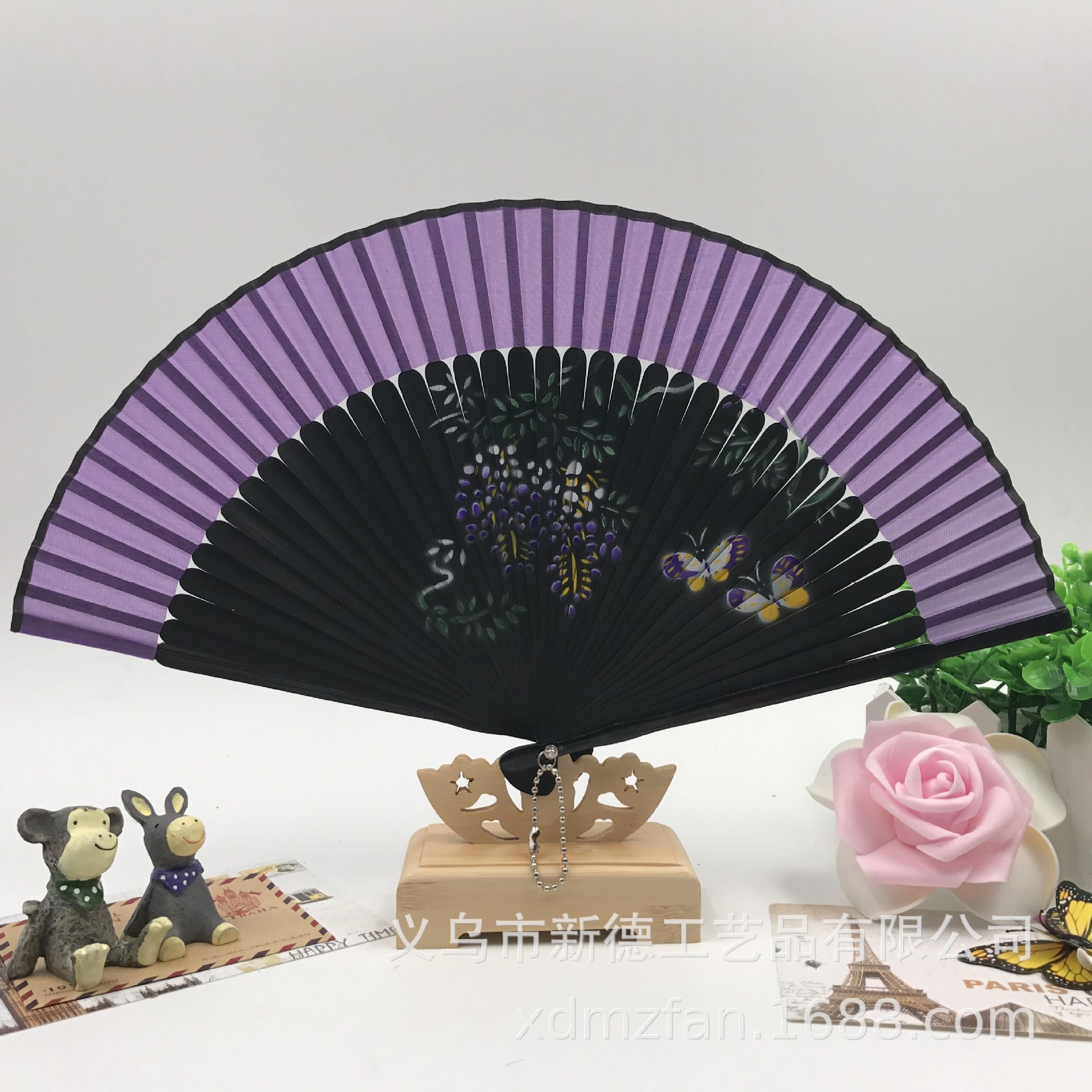 漆边手绘喷绘折扇  *古风折扇镂空*日式和风扇  *二青竹质折叠扇子  批发详情图11