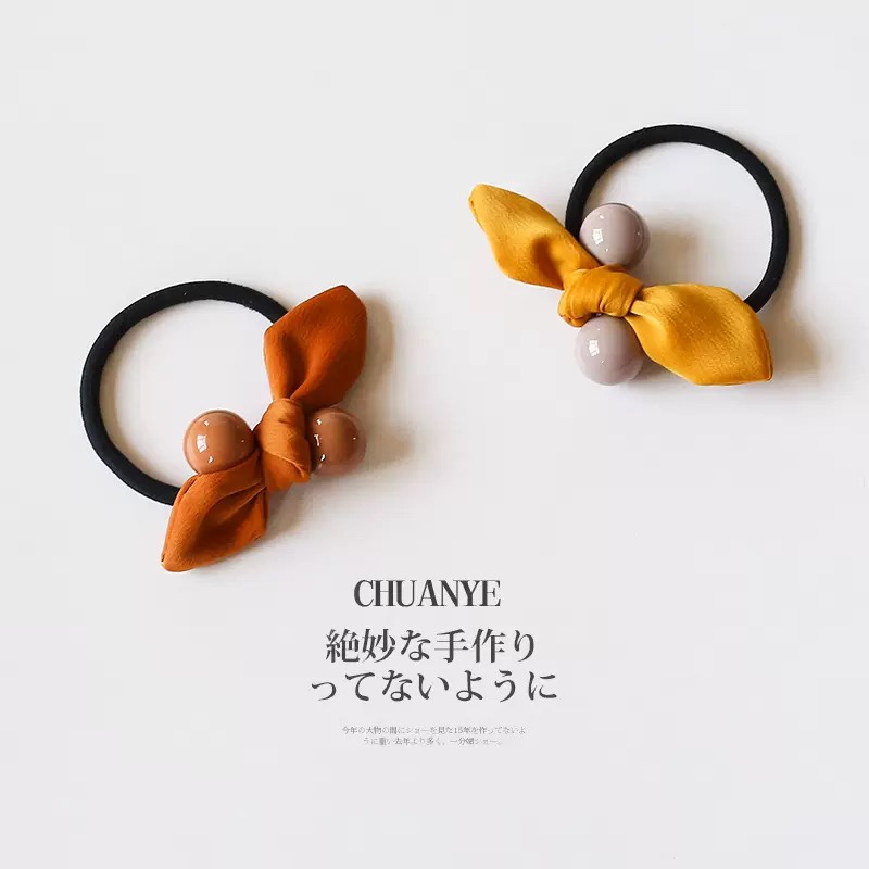 Zitong Jewelry Fabric Simple Design Ear Style With 2 Beads Hair Accessories Hair Rope Cute Girl Korean Version Sweet Temperament Simple Fresh Hair Hair Rope Leather Band Cartoon Pearl Hair Accessories Hair Rope details Picture