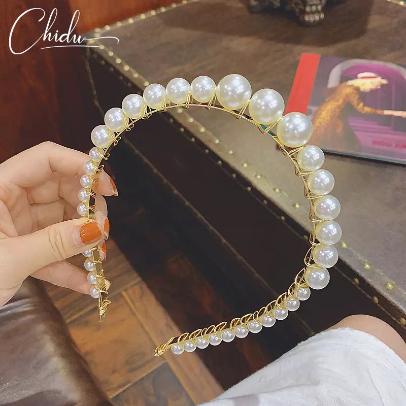 Online Red Pearl Headband The Size Of The Girl's Style Beads Headband Show Bigger Retro Fairy Forest Tie Hair Clip