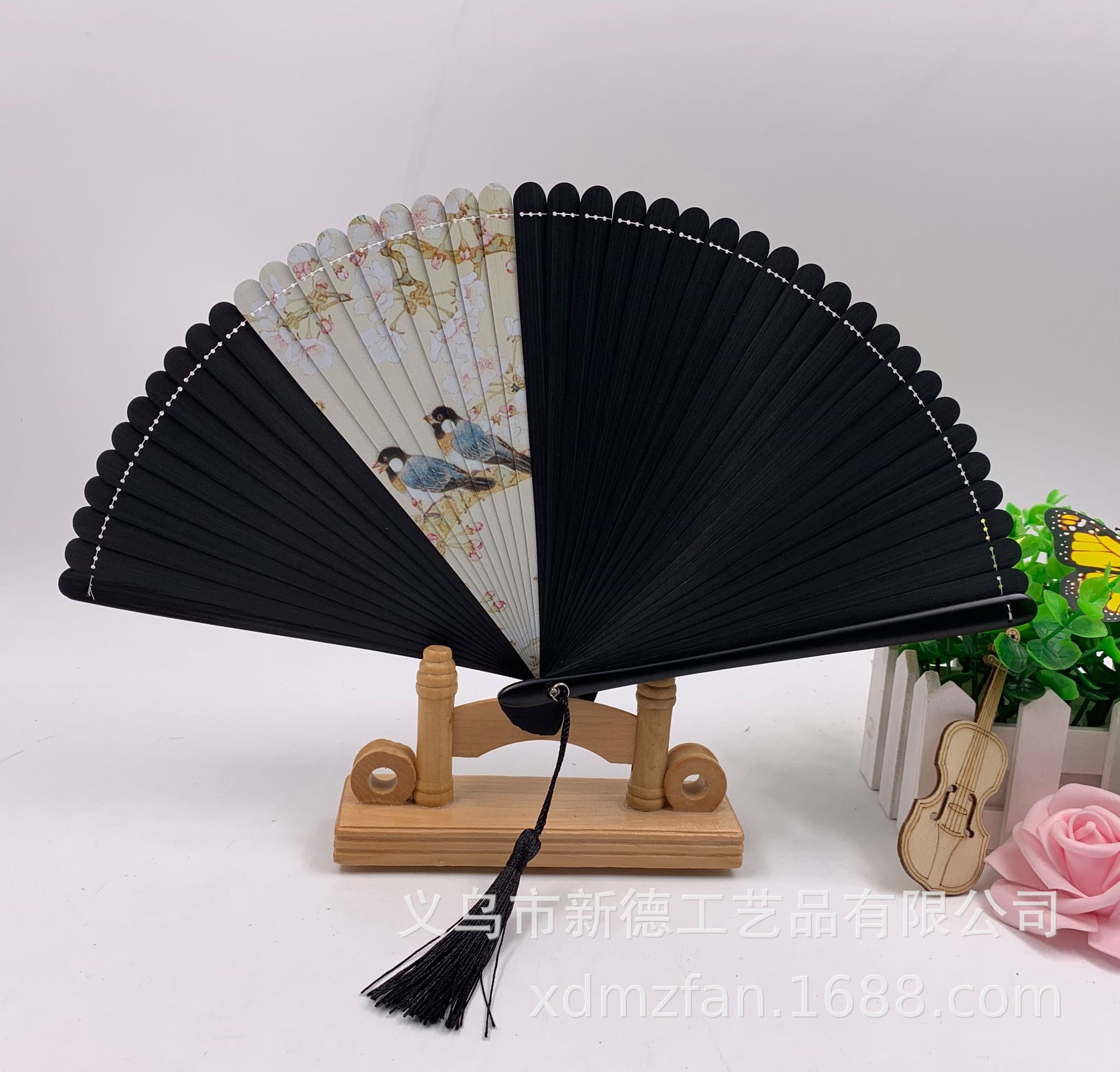 德祯顺滑好开合竹扇  头青喷绘全竹扇  古风 折扇  扇子  全竹扇  中国风 扇子  竹扇详情图3