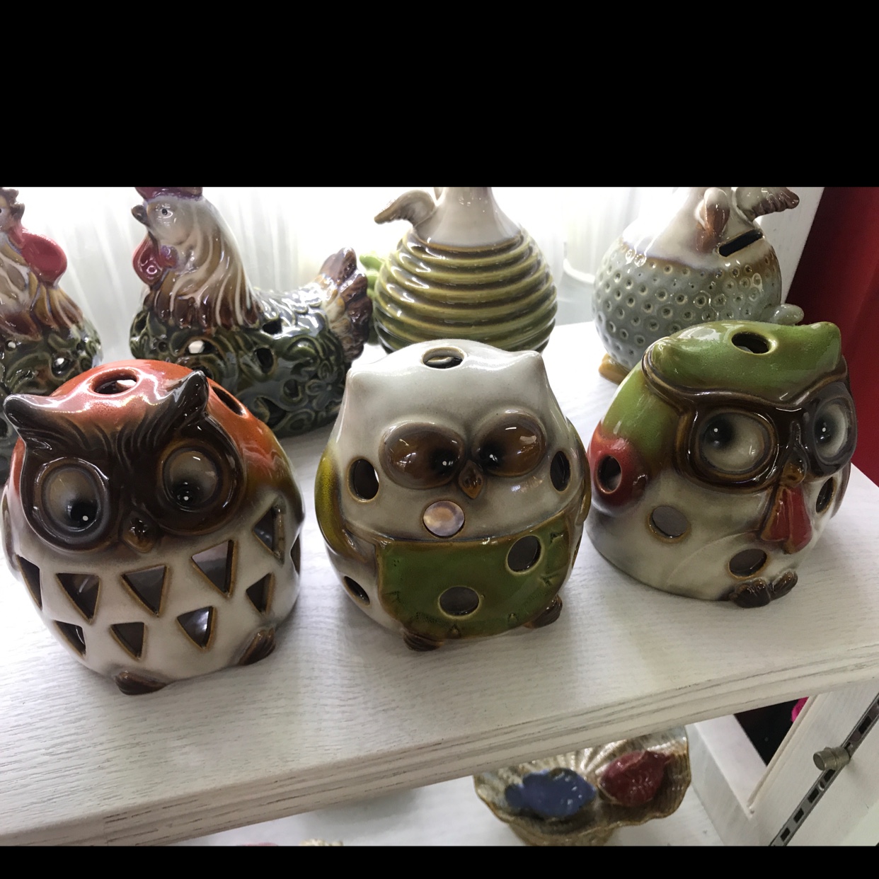 陶瓷猫头鹰烛台风灯精致陶瓷家居装饰烛台