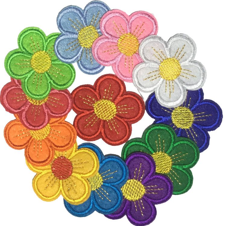 Factory direct sales of candy-colored five-leaf small flower sunflower series embroidered fabric patches for clothing, skirts and decorative patches details Picture