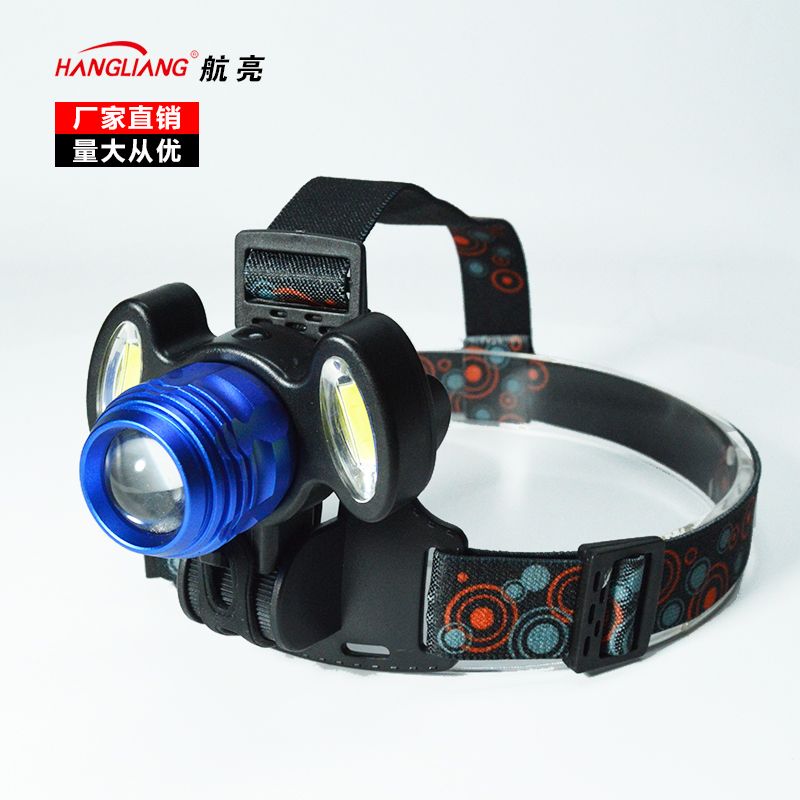 COB头灯户外强光骑行夜钓头灯 T6调焦铝合金充电可拆卸自行车灯