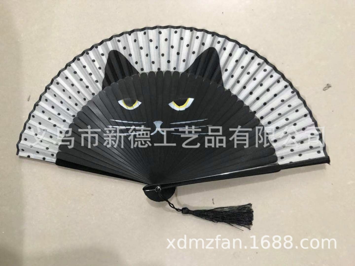 漆边手绘喷绘折扇  *古风折扇镂空*  日式和风扇  *竹扇  扇子  猫咪详情图1