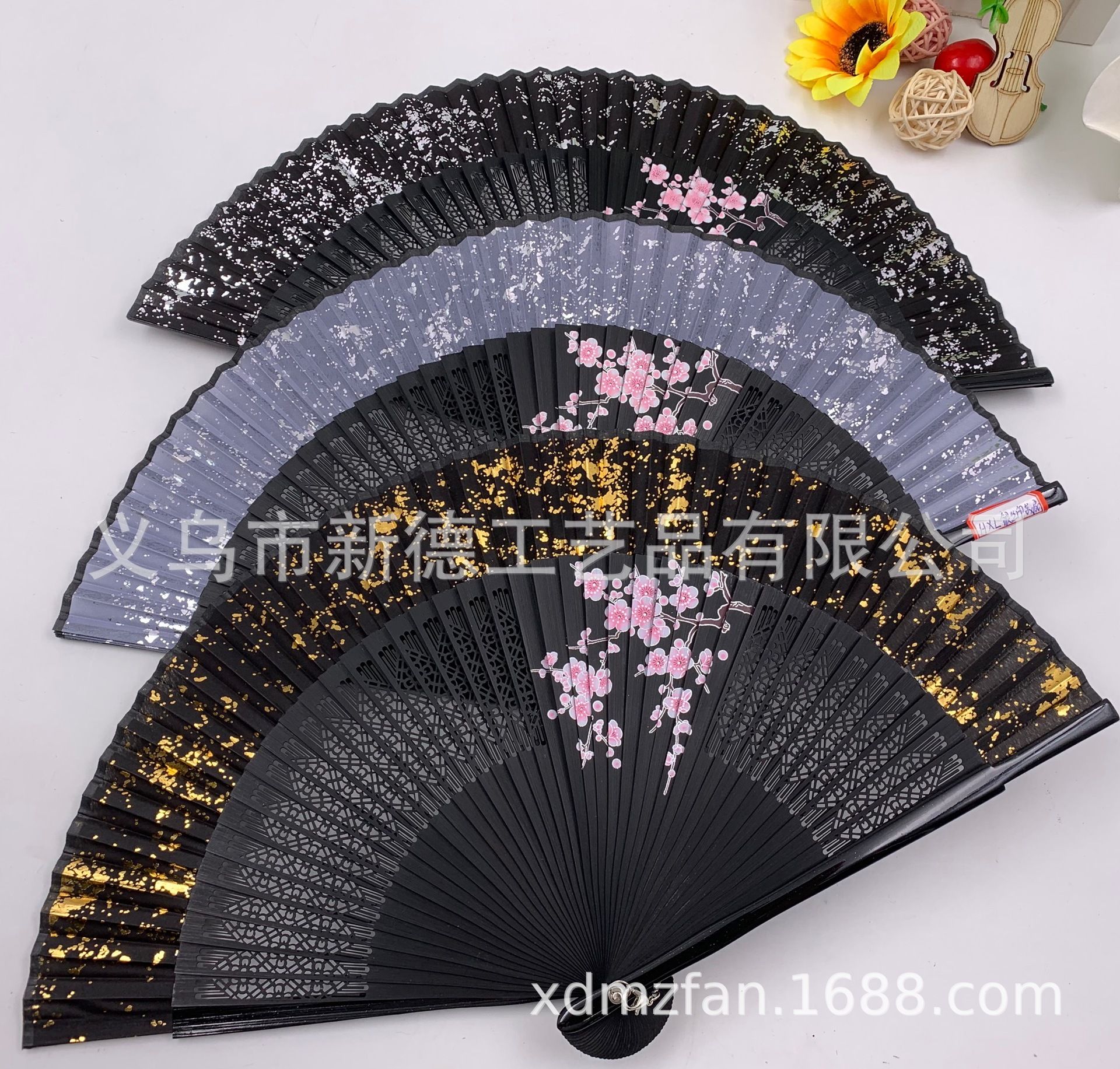 工厂直销批发  黑杆塑料花边扇  手工和风扇子  女式中国风折扇  古典汉服喷绘竹扇  舞蹈扇详情图8