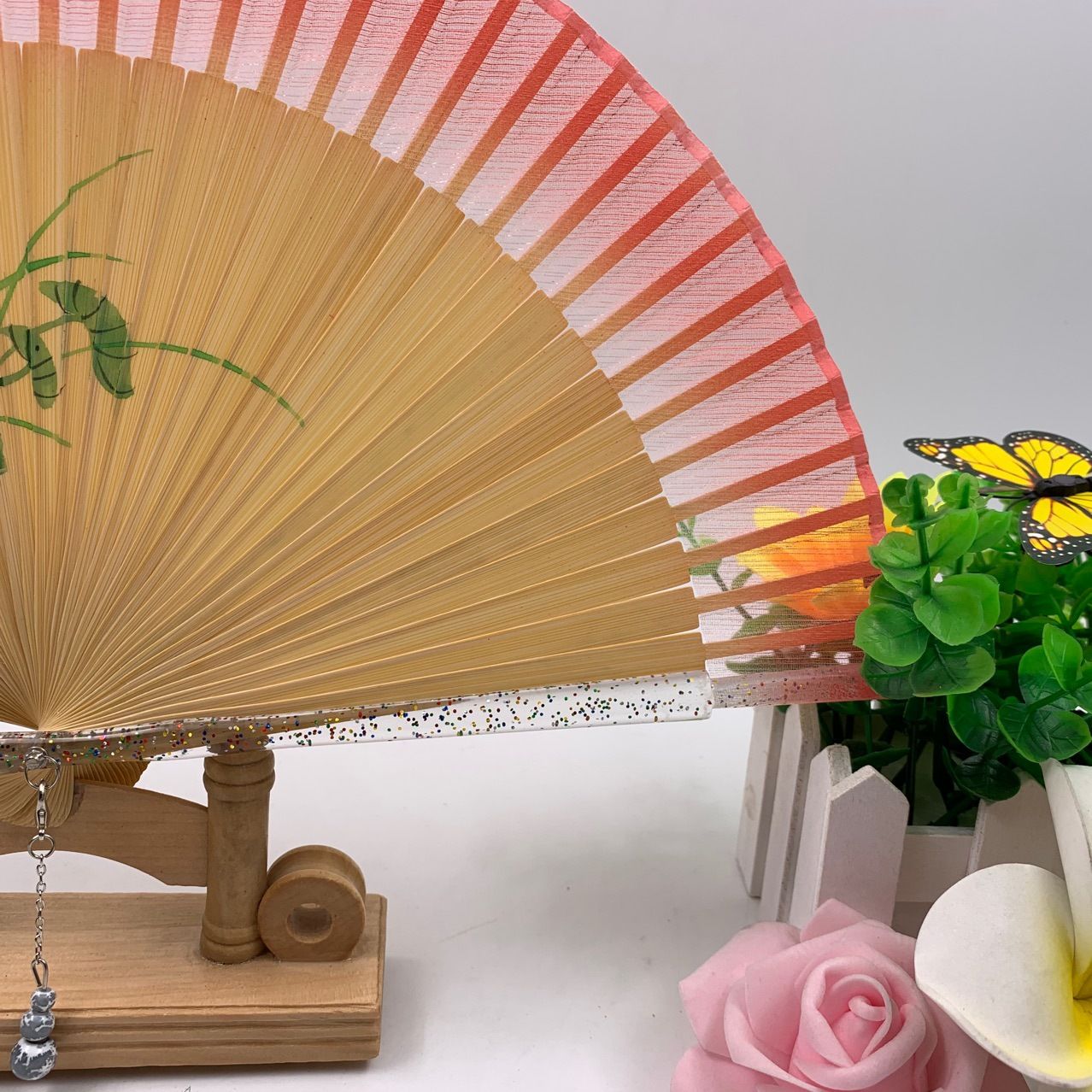 珍珠边平板竹制手绘扇   过渡色折叠扇子   日韩式女扇   中国风扇子详情图8