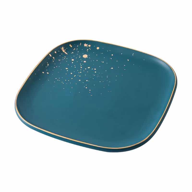 9.5寸北欧风格现代时尚金边汐点西餐主餐盘点心盘正方盘