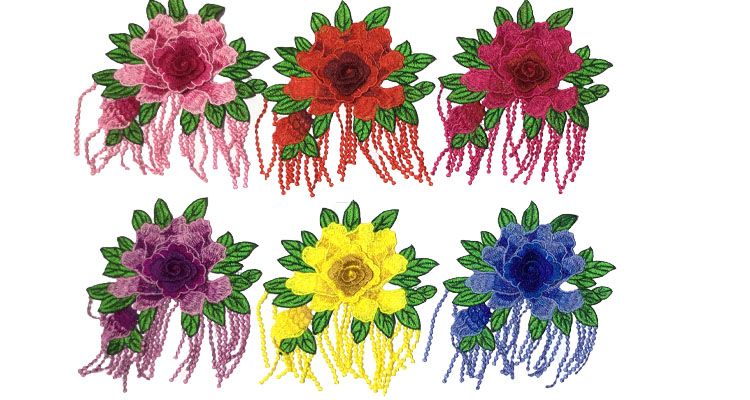 Factory Direct Tassel Peony Flower Water-Soluble Embroidery Flower Multi-Layer Three-Dimensional Clothing Decoration Multi-Color Patch Can Be Customized Application Scenario