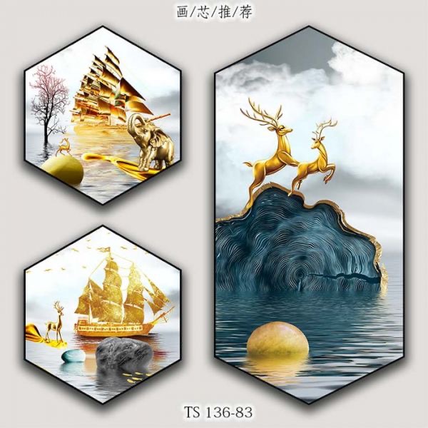 Stone sailing boat Golden Dew combination decorative painting