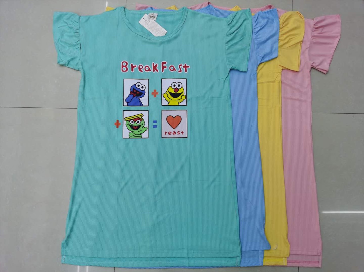 A new style of Korean short-sleeved, ice-silk, cute cartoon, pure cotton sleeping dress for women undefined