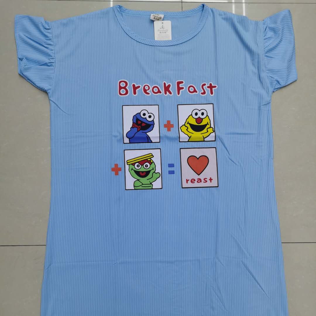 A new style of Korean short-sleeved, ice-silk, cute cartoon, pure cotton sleeping dress for women Application Scenario