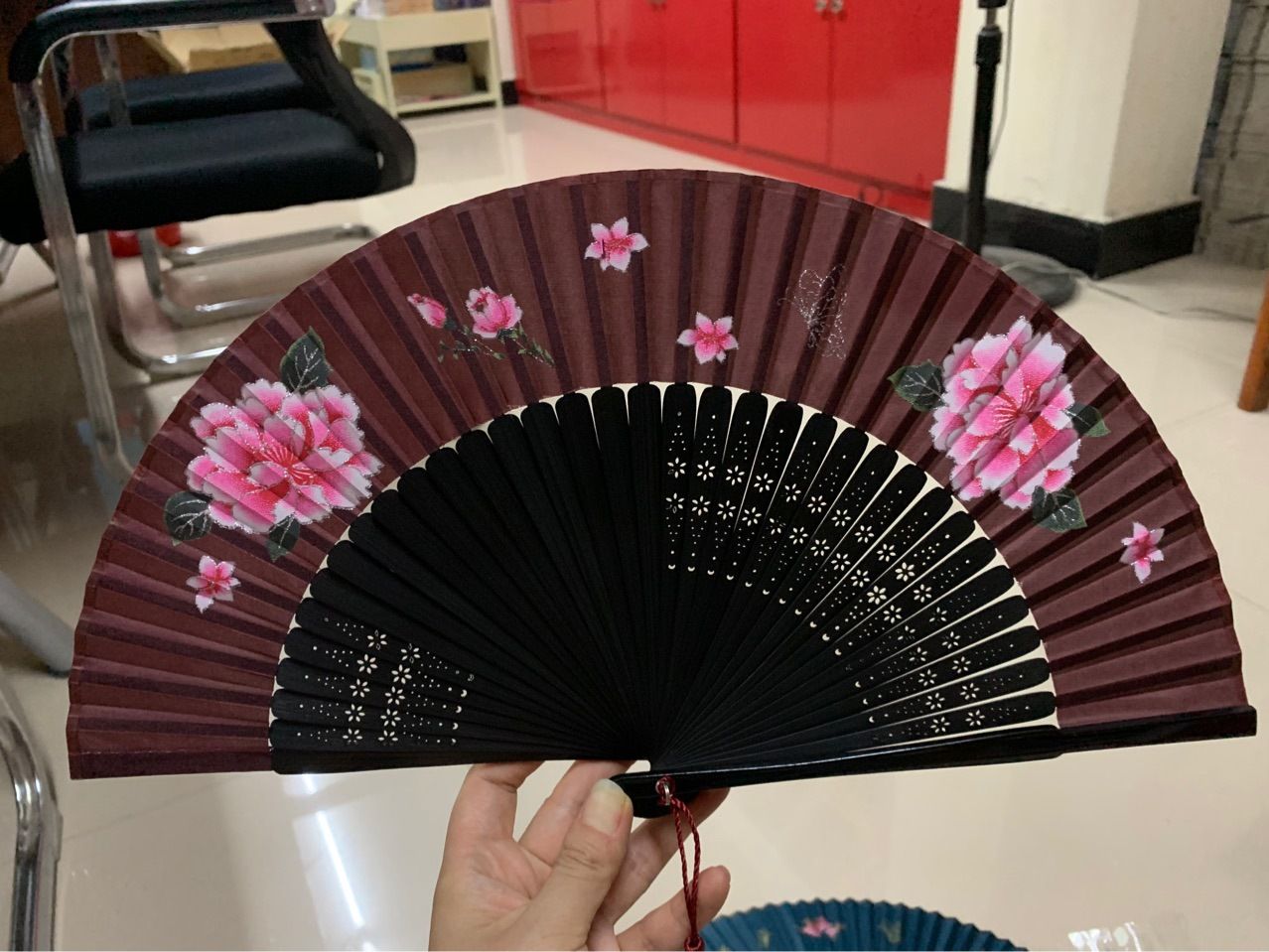 头青印花竹排扇    批发手工和风扇子   女式中国风折扇   古典汉服喷绘竹扇