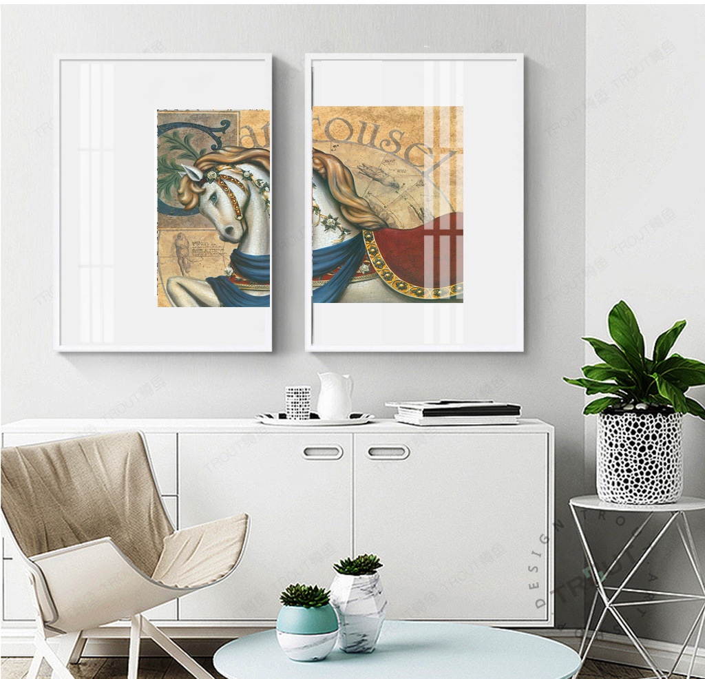 北欧简约时尚装饰画卧室玄关走廊晶瓷壁画现代沙发背景墙骏马挂画