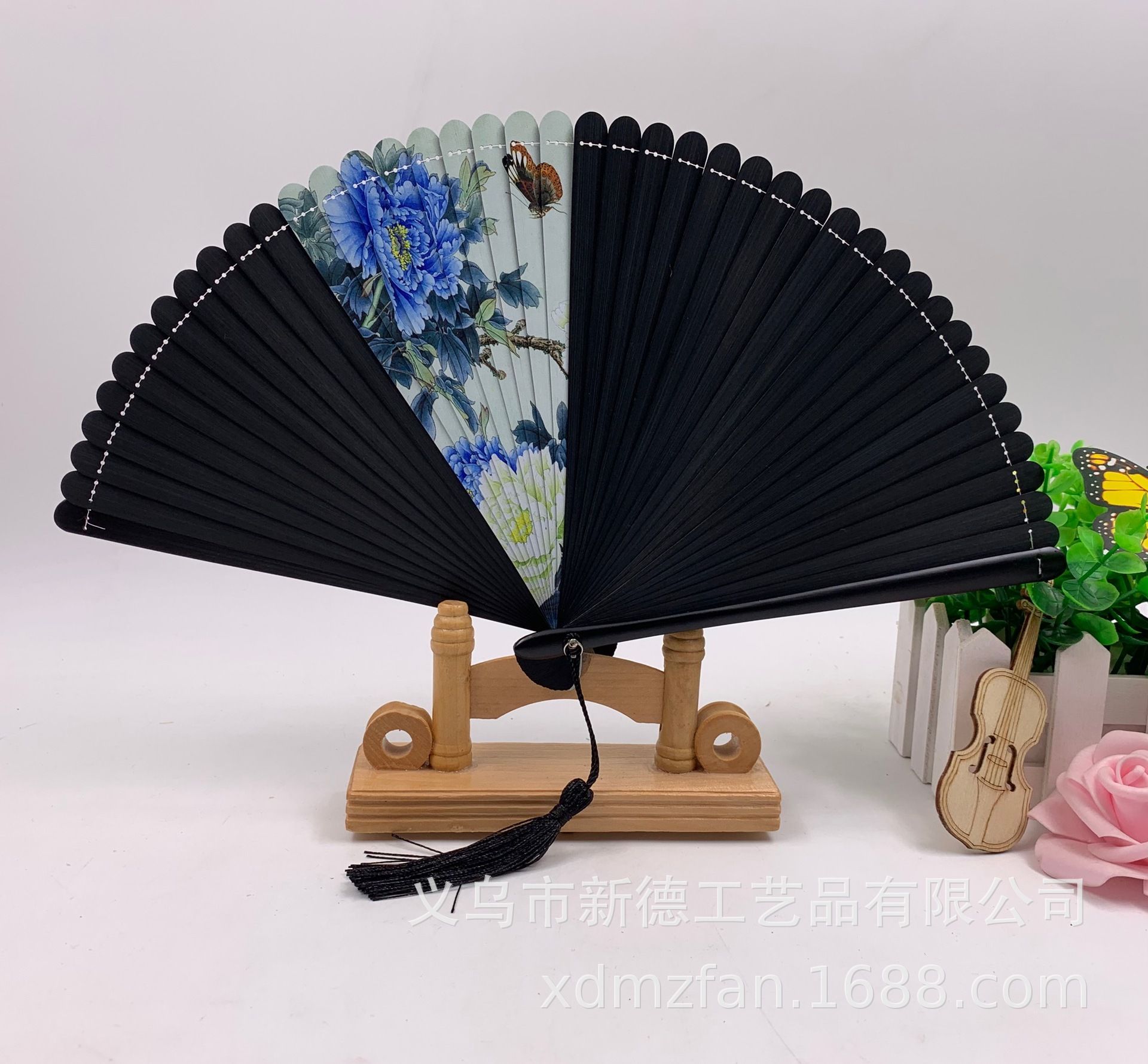 德祯顺滑好开合竹扇  头青喷绘全竹扇  古风 折扇  扇子  全竹扇  中国风 扇子  竹扇图