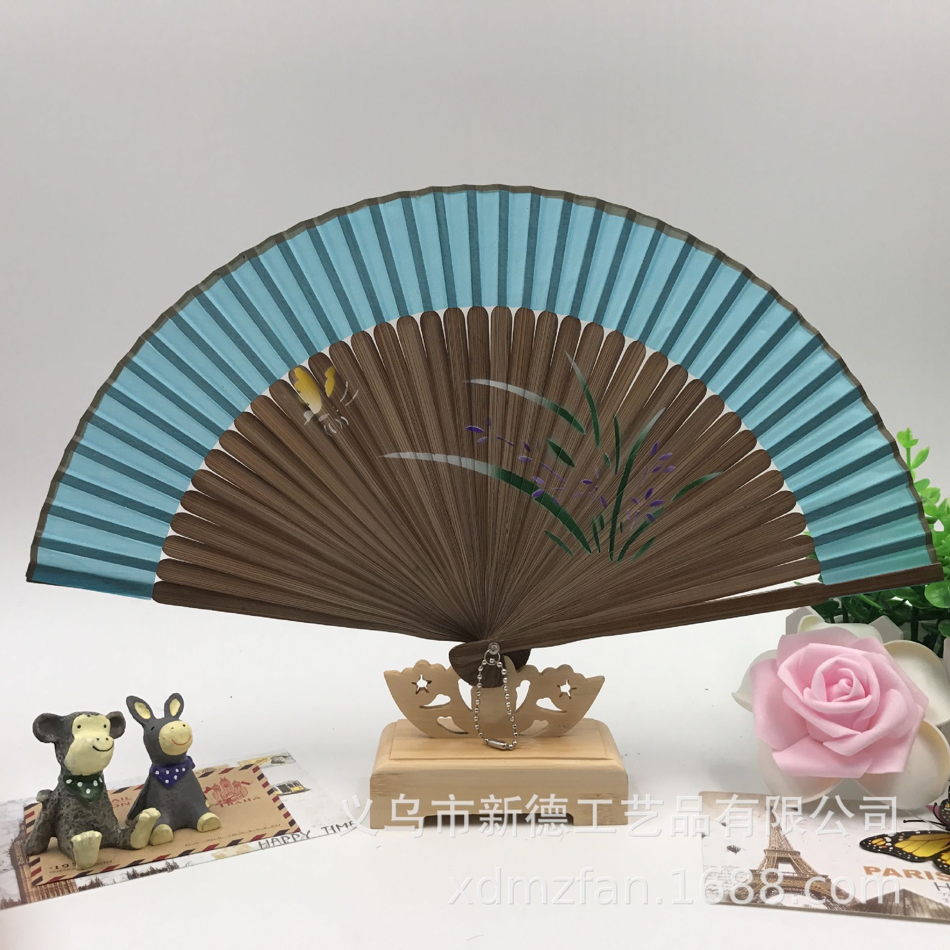 漆边手绘喷绘折扇  *古风折扇镂空*日式和风扇  *二青竹质折叠扇子  批发详情图10