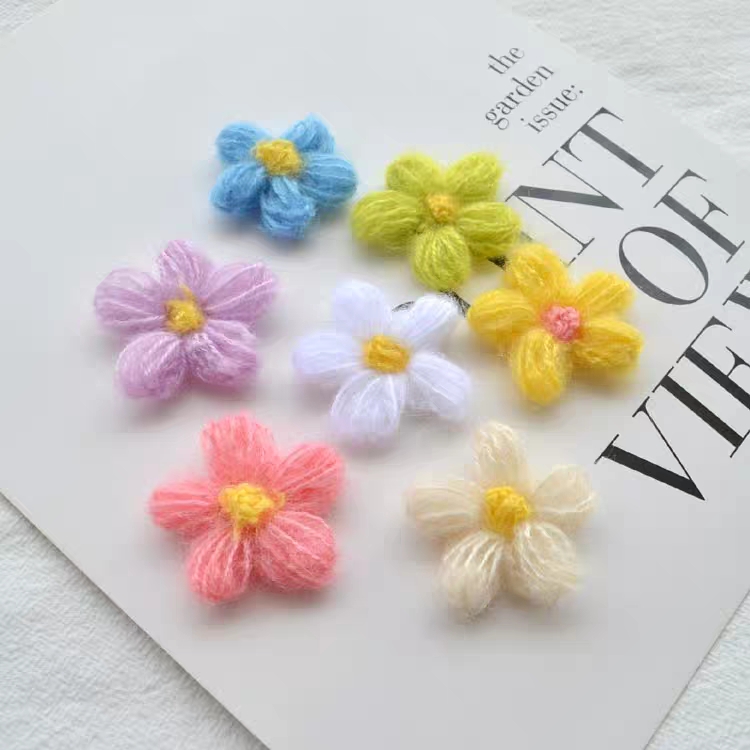 泫雅风马海毛钩织五瓣花朵 手工制花DIY发夹发饰头饰材料饰品配件细节图