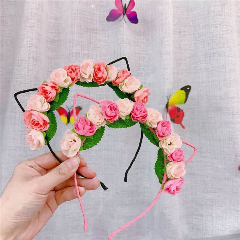 玫瑰花满花猫耳发箍 儿童百搭出行饰品 儿童可爱专属