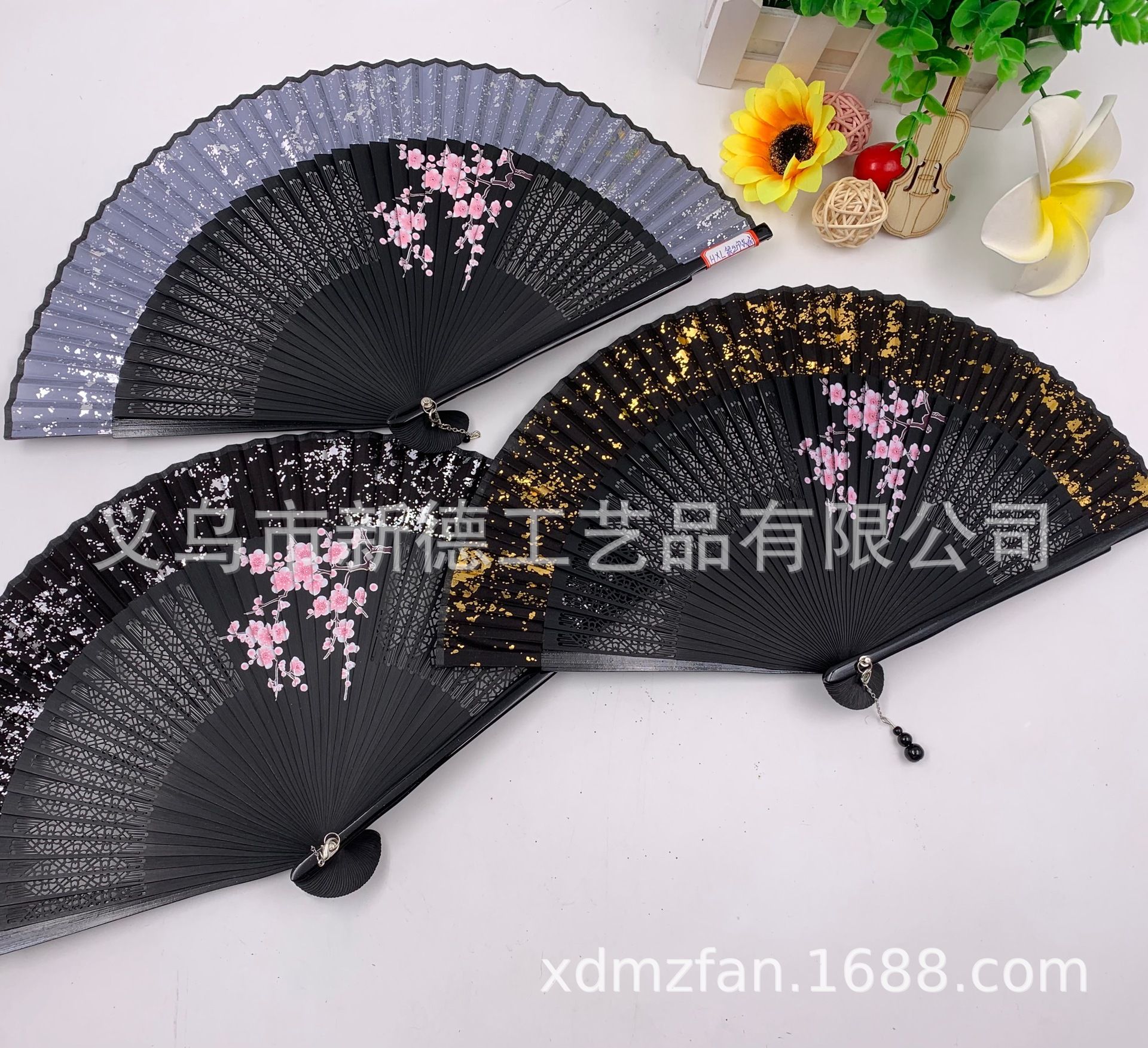 工厂直销批发  黑杆塑料花边扇  手工和风扇子  女式中国风折扇  古典汉服喷绘竹扇  舞蹈扇详情图7