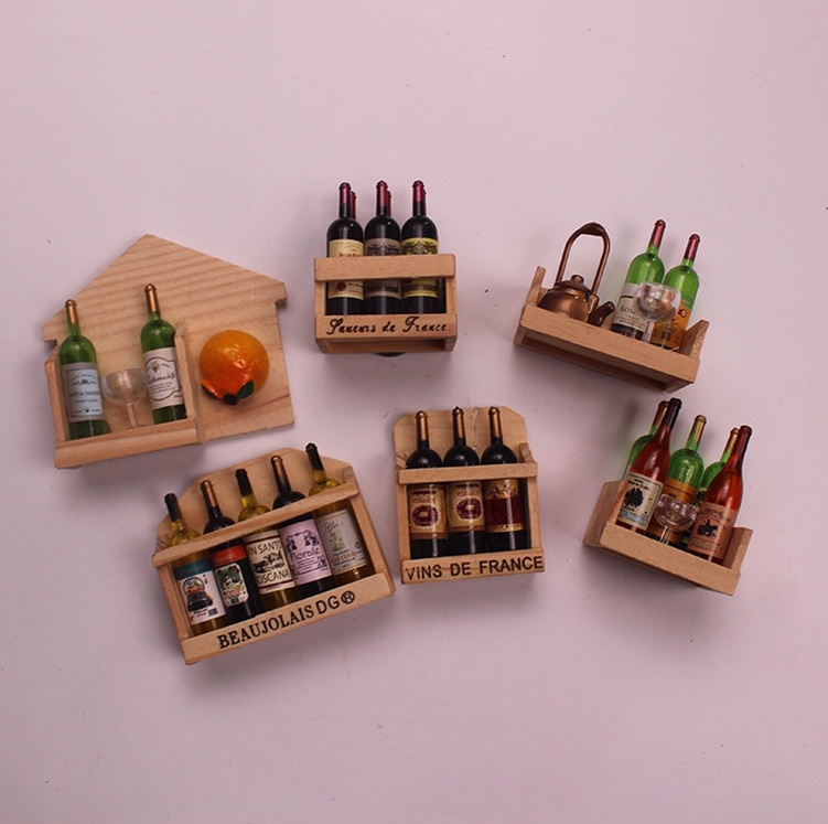 Wooden small wine bottle fridge magnets