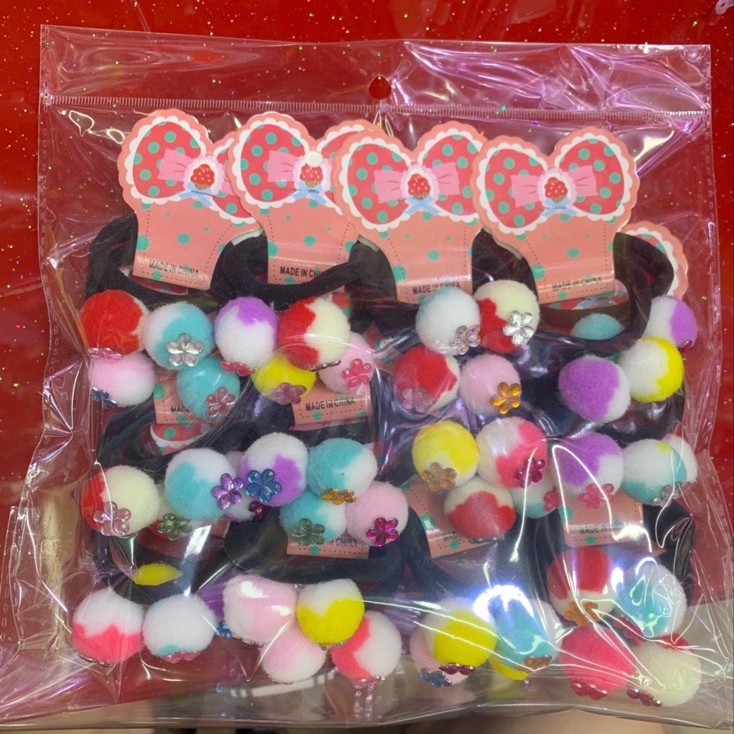 Plum diamond color wool balls stick black rubber bands