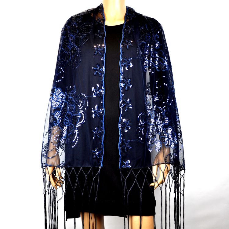 Embroidered long scarf sequin scarf mesh embroidered shawl evening dress shawl thumbnail