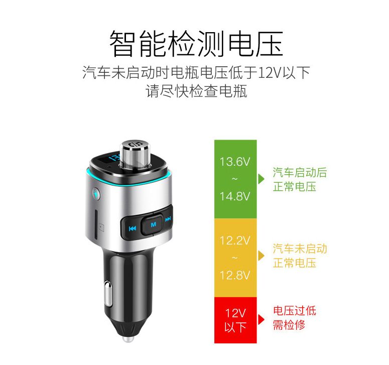 车载mp3播放器车载蓝牙接收器FM发射器7彩氛围灯QC3.0充电详情9