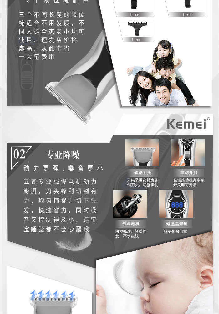 KM-9290男生理发剪两档转速LCD显示屏显示电量USB充电详情图4