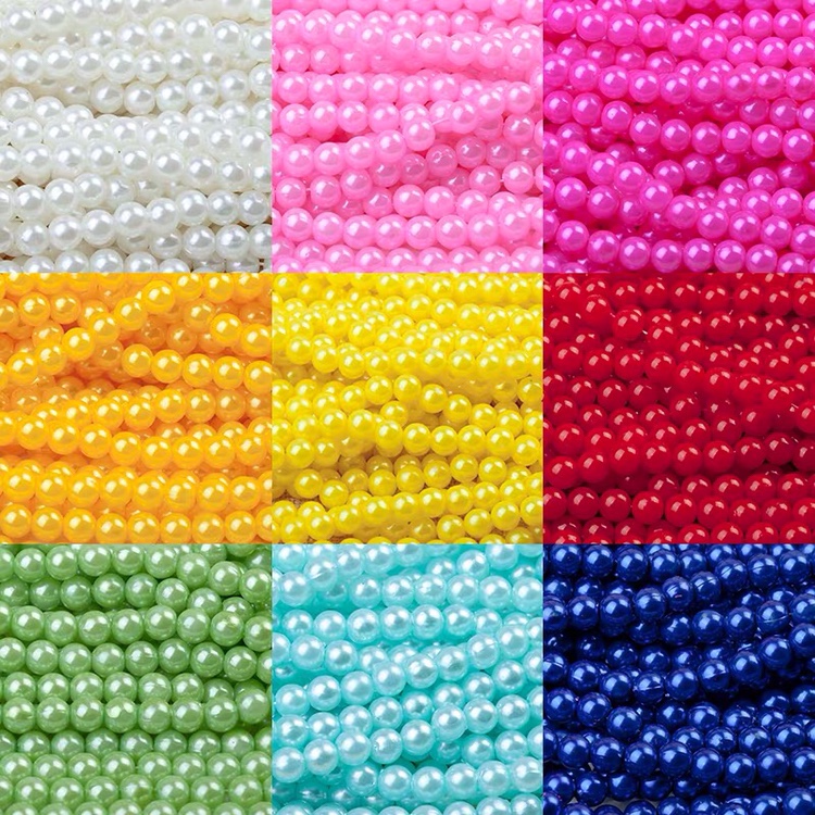 8mm imitation pearl colored white bleached straight hole round abs plastic beads bracelets, necklaces, stud earrings, loose beads Item Picture