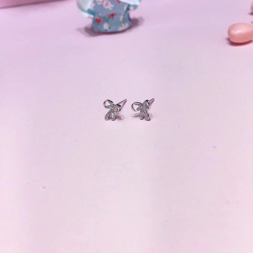 Wholesale of best-selling 925 silver full-diamond bow stud earrings