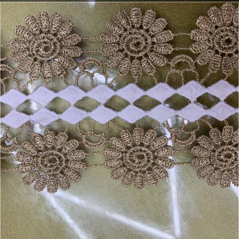 Manufacturers Direct Water Soluble Embroidery Lace Bar Code Gold Plus Milk Silk Lace details Picture