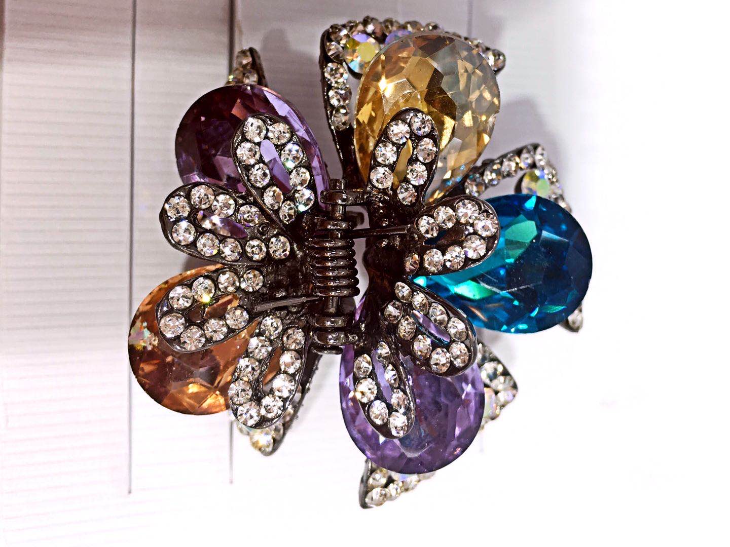 Alloy Korean Version Full Diamond Glass Lady Children Butterfly Claw Clip Bauhinia Rainbow